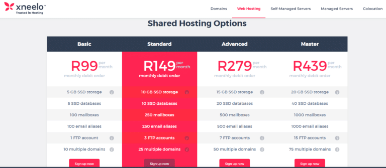 Xneelo hosting packages